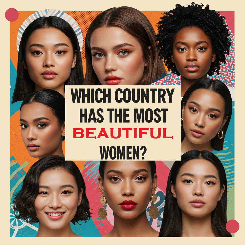 Collage of diverse and stunning women from around the world with the text “Which Country Has the Most Beautiful Women?” promoting a global beauty vote for 2025.